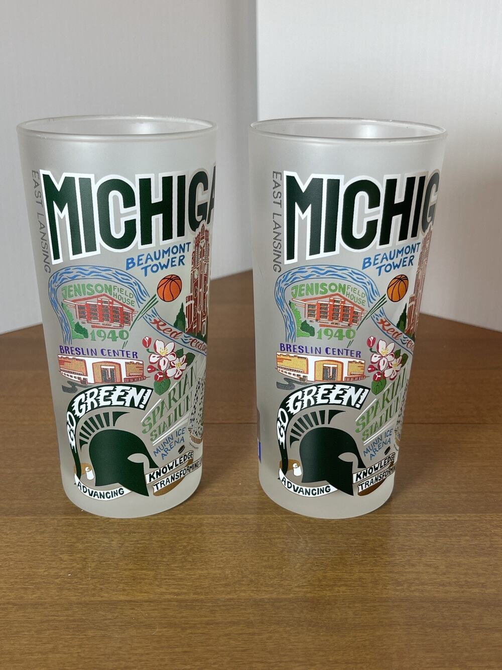 CatStudio Tumbler Michigan State MSU Sparty 15 Oz Frosted Glass 2021 New Set 2